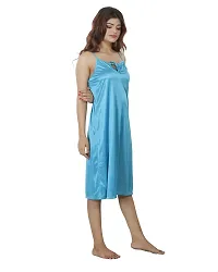 Nivcy Women Long Nighty Fabric Satin Aqure Neck/Sleeveless/Stylish Nighty/Casual Nighty/Square Neck Color Ocean Blue (Small)-thumb2