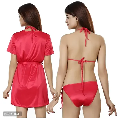 Nivcy Women Satin Nightwear Combo of Two Robe Knots  Tie-Up/Lingerie Set/ Stylish in This Nightwear from Color True Red (X-Large)-thumb3