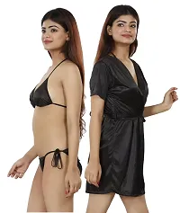 Nivcy Women Satin Nightwear Combo of Two Robe Knots  Tie-Up/Lingerie Set/ Stylish in This Nightwear from Color Black (X-Large)-thumb3