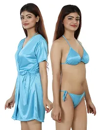 Nivcy Women Satin Nightwear Combo of Two Robe Knots  Tie-Up/Lingerie Set/ Stylish in This Nightwear from Color Ocean Blue (Large)-thumb3