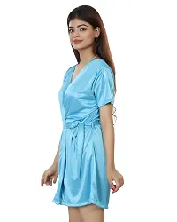 Nivcy Women Satin Comfortable V-Neck Nightwear/Robe Ocean Blue (Large)-thumb2