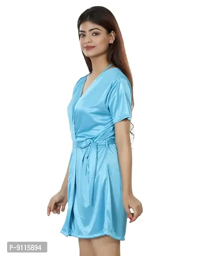 Nivcy Women Satin Comfortable V-Neck Nightwear/Robe Ocean Blue (Large)-thumb3
