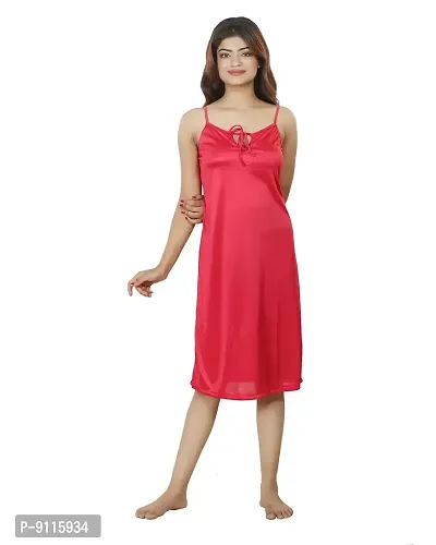 Nivcy Women Satin Comfortable Nightwear Knee Length Nighty (True Red)-thumb0