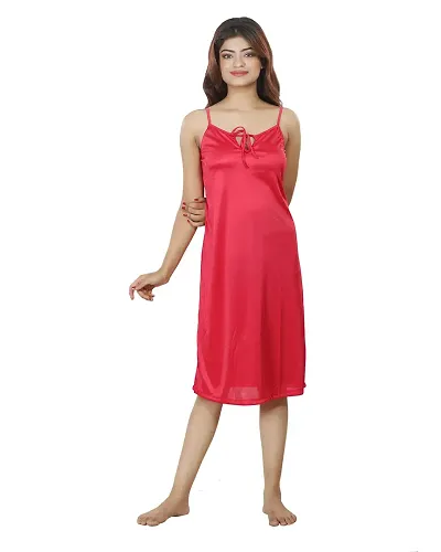 Nivcy Women Satin Comfortable Nightwear Knee Length Nighty (True Red)