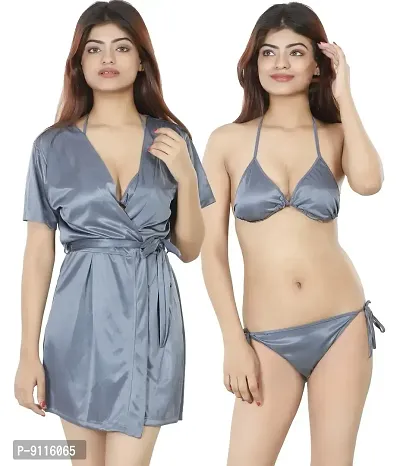 Nivcy Women Satin Nightwear Combo of Two Robe Knots  Tie-Up/Lingerie Set/ Stylish in This Nightwear from Color Slaty (X-Large)