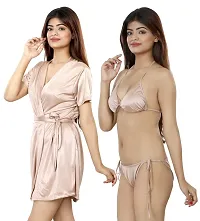 Nivcy Women Satin Nightwear Combo of Two Robe Knots  Tie-Up/Lingerie Set/ Stylish in This Nightwear from Color Beige (X-Large)-thumb2