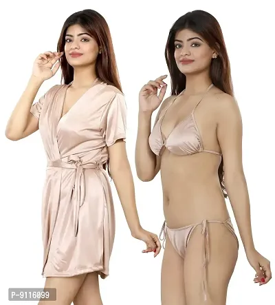 Nivcy Women Satin Nightwear Combo of Two Robe Knots  Tie-Up/Lingerie Set/ Stylish in This Nightwear from Color Beige (X-Large)-thumb3