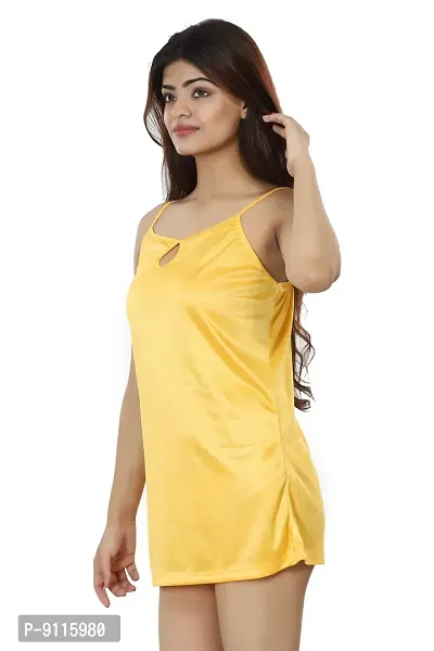 Nivcy Women Satin Nighwear Sleeveless/Stylish Nighty/Fashion Nighty Color Yellow (Small)-thumb3