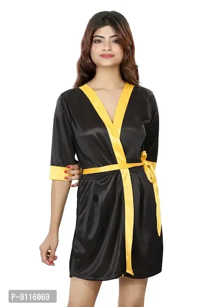 Nivcy Women Solid Satin Nightwear/Robes Black (Large)-thumb0