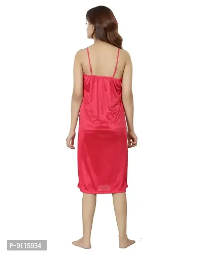 Nivcy Women Satin Comfortable Nightwear Knee Length Nighty (True Red)-thumb2