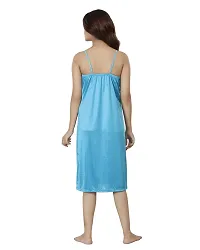 Nivcy Women Long Nighty Fabric Satin Aqure Neck/Sleeveless/Stylish Nighty/Casual Nighty/Square Neck Color Ocean Blue (Small)-thumb1