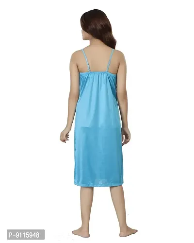 Nivcy Women Long Nighty Fabric Satin Aqure Neck/Sleeveless/Stylish Nighty/Casual Nighty/Square Neck Color Ocean Blue (Small)-thumb2