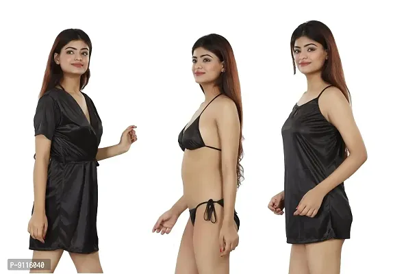 Nivcy Women's Satin Nighwear's Combo Three for Robe/Lingerie Set/Short Nighties Use for Honeymoon/Bridal Set/Sexy Swimwear/Relaxed at Home and Comfortable Color Black (Medium)-thumb3