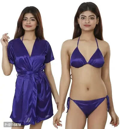 Nivcy Women Satin Nightwear Combo of Two Robe Knots  Tie-Up/Lingerie Set/ Stylish in This Nightwear from Color Blue (X-Large)-thumb0