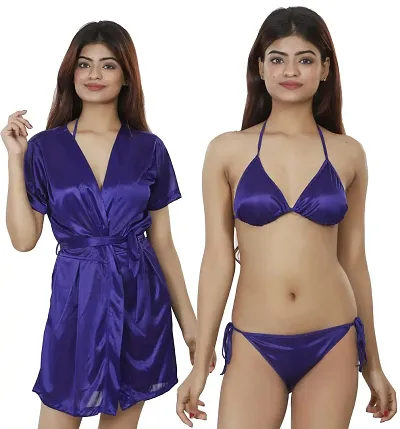 Nivcy Womens Satin Nightwear Combo of Two Robe Knots  Tie-Up/Nighties/ Stylish Nightwear