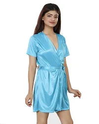 Nivcy Women Satin Comfortable V-Neck Nightwear/Robe Ocean Blue (Large)-thumb3