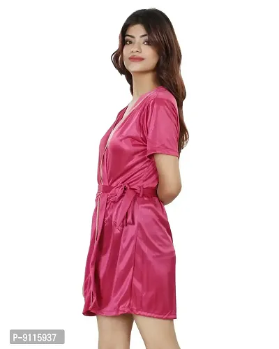 Nivcy Women Satin Robe Dark Pink (Medium)-thumb3