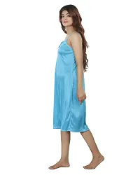 Nivcy Women Satin Comfortable Nightwear Knee Length Nighty (Ocean Blue)-thumb3