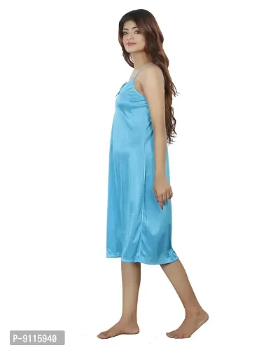 Nivcy Women Satin Comfortable Nightwear Knee Length Nighty (Ocean Blue)-thumb4