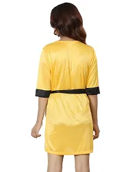 Nivcy Women Solid Satin Nightwear/Robes Yellow (Small)-thumb1