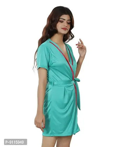 Nivcy Women Satin Robe Dark Green (Small)-thumb4