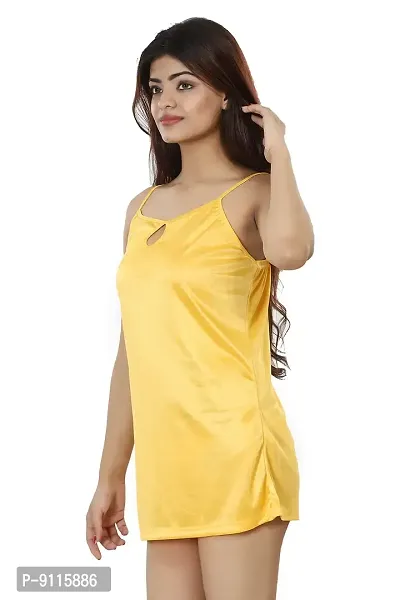 Nivcy Women Satin Comfortable Nightwear Knee Length Nighty (Yellow)-thumb2