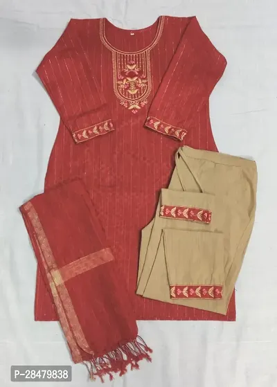 Trendy Cotton Kurta With Bottom And Dupatta Set For Women