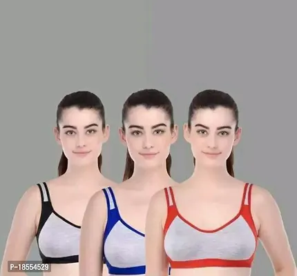 Buy Women Sports Non Padded Bra (Multicolor) Pack of 3 Online In