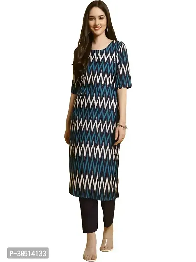 Beautiful Crepe Blue Printed Kurta For Women-thumb0