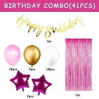 Sid Pari Saller Happy Birthday Decorations For Girls Combo Set- Pink White Gold Metallic Balloons, Happy Birthday Banner, Foil Curtain, Star Foil Balloons+1 Air Balloon Pump-thumb2