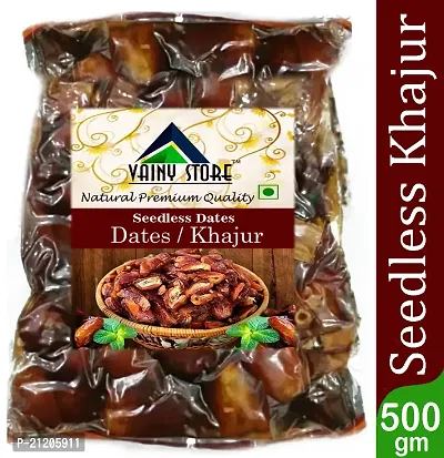 Seedless Dates Pin Khajur Arabian Dates, Dates Dry Fruit Soft Khajoor Khajur Without Seed (Pack of 500 Gram)-thumb0