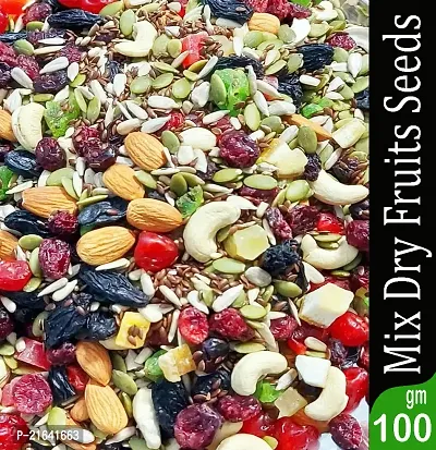 Fresh and Dry Fruits Nutmix 100 gm Mix Seeds and Dry Fruits for eating, [Pumpkin, Sunflower, Watermelon, Flax, Almonds,Cashews, Walnut Kernels , Dried Kiwi ,  Black Curant and Many more-thumb0