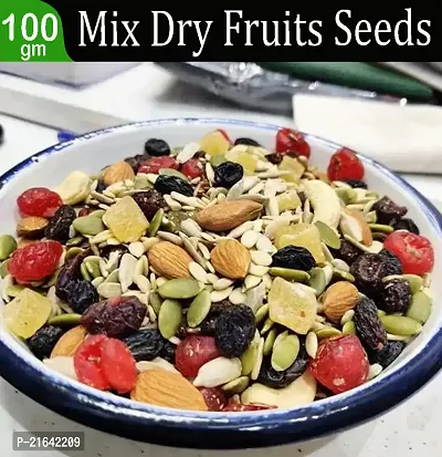 Fresh and Dry Fruits Nutmix 100 gm  Mix Seeds and Dry Fruits for eating, [Pumpkin, Sunflower, Watermelon, Flax, Almonds,Cashews, Walnut Kernels , Dried Kiwi ,  Black Curant and Many more-thumb0