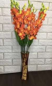 Petalshue Artificial Orange Orchid Flower Bunch for Home Decoration | Living Room | Drawing Room ( 10 Sticks )-thumb2