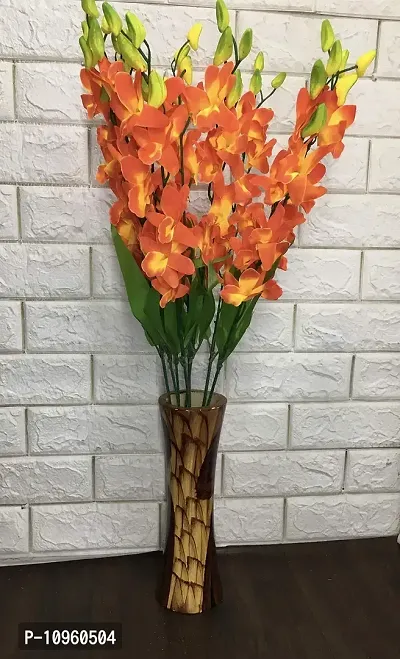 Petalshue Artificial Orange Orchid Flower Bunch for Home Decoration | Living Room | Drawing Room ( 10 Sticks )-thumb3