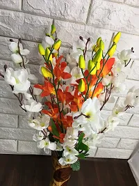 Petalshue Artificial White Blossom 9 Sticks Bunch & Orange Orchid Flower 5 Stems for Home Decor Office | Artificial Flower Bunches for Vases [ VASE NOT Included ]-thumb3