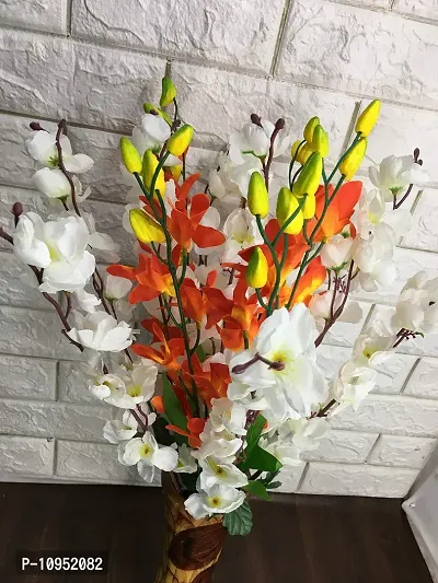 Petalshue Artificial White Blossom 9 Sticks Bunch & Orange Orchid Flower 5 Stems for Home Decor Office | Artificial Flower Bunches for Vases [ VASE NOT Included ]-thumb4