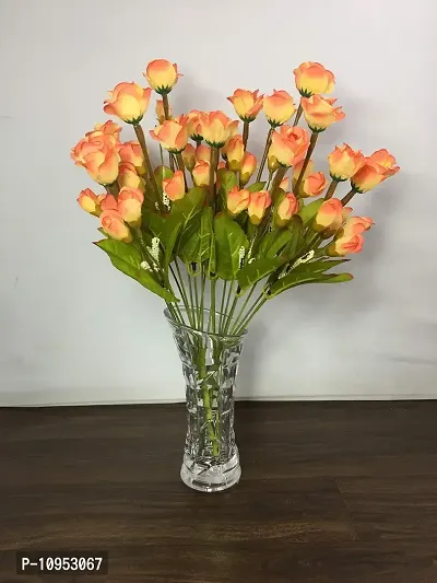 Petalshue Artificial Flowers for Home Decoration Rose Bunch Orange, 2 Pieces Pack of Two (Combo) Dry Cut Finish Bunch | VASE NOT Included|