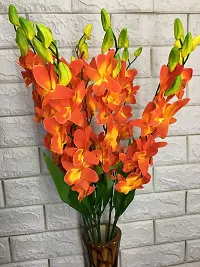 Petalshue Artificial Orange Orchid Flower Bunch for Home Decoration | Living Room | Drawing Room ( 10 Sticks )-thumb3