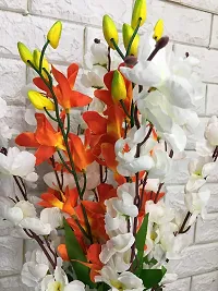 Petalshue Artificial White Blossom 9 Sticks Bunch & Orange Orchid Flower 5 Stems for Home Decor Office | Artificial Flower Bunches for Vases [ VASE NOT Included ]-thumb2