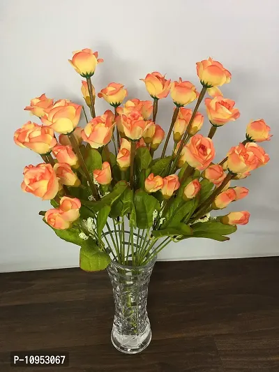 Petalshue Artificial Flowers for Home Decoration Rose Bunch Orange, 2 Pieces Pack of Two (Combo) Dry Cut Finish Bunch | VASE NOT Included|-thumb5