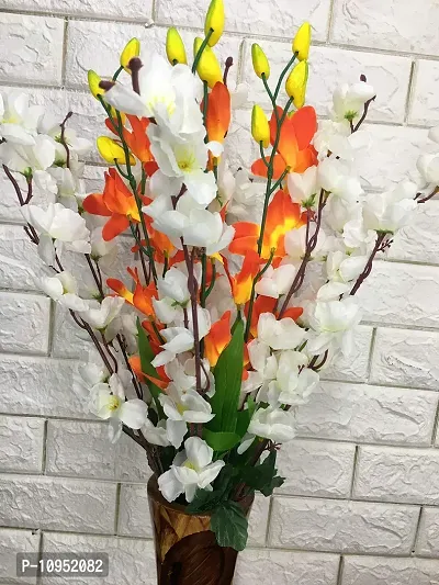 Petalshue Artificial White Blossom 9 Sticks Bunch & Orange Orchid Flower 5 Stems for Home Decor Office | Artificial Flower Bunches for Vases [ VASE NOT Included ]-thumb2