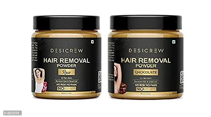 Desicrew 100 % Pure Hair Removal Powder For Underarms, Hand, Legs & Bikini Line Three in one Use For D-Tan Skin, Removing Hair, Remove Dead cell (Chocolate & Rose)