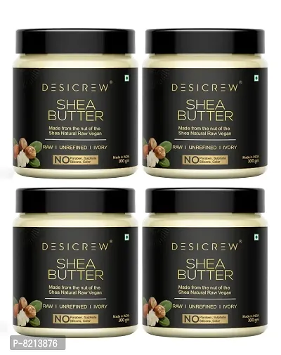 Desicrew Pure Organic Ivory Shea Butter | Raw | Unrefined | African | Great For Face, Skin, Body & Lips Pack of 4 Jar 400 GM