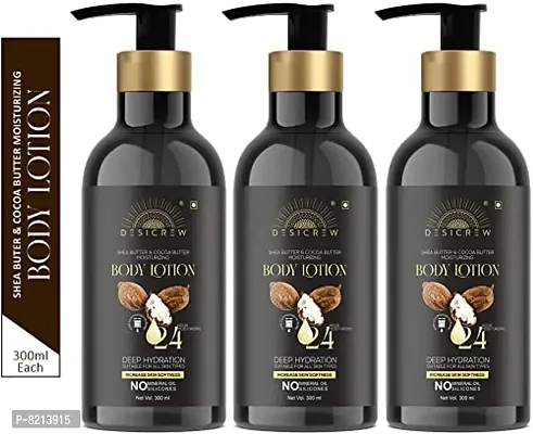 Desi Crew 24 hr Nourishing Shea Butter and Cocoa Butter Mousturizing Glow Body Lotion with , Restores Glow Deep Hydration for all skin type Pack of 3 (900 ml)