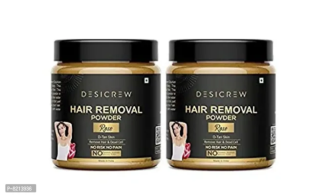 Desicrew 100 % Pure Hair Removal Powder For Underarms, Hand, Legs & Bikini Line Three in one Use For D-Tan Skin, Removing Hair, Remove Dead cell in Rose Fragrance- 100 gm ( Pack of 2)