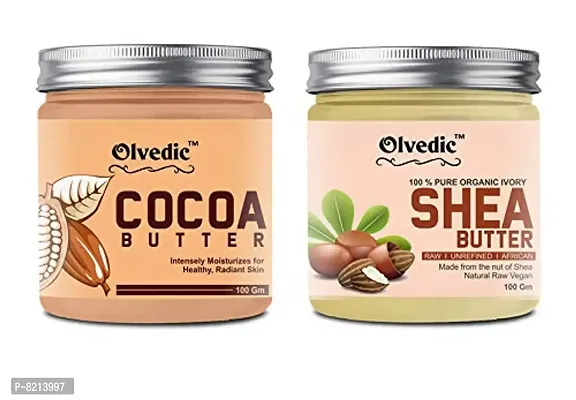 Olvedic Ivory coco & Shea Butter | Raw | Unrefined | African | Great For Face, Skin, Body & Lips (Cocoa & Shea Butter, 200 gm)