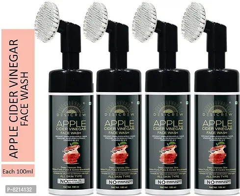 Desicrew Organic Apple Cider Vinegar Foaming with Built-In Face Brush for deep cleansing - No Parabens, Silicones Skin Brightning & Lightning For all skin types- Pack of 4 (100 ml each)