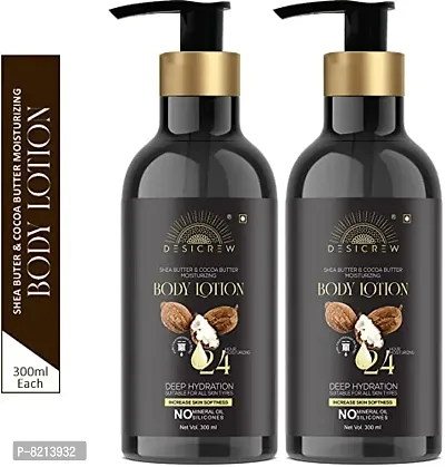 Desi Crew 24 hr Nourishing Shea Butter and Cocoa Butter Mousturizing Glow Body Lotion with , Restores Glow Deep Hydration for all skin type Pack of 2 (600 ml)