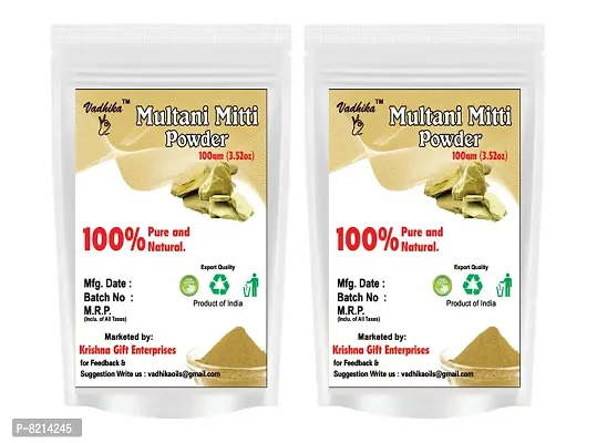 VADHIKA Pure Organic & Natural & Natural Multani Mitti Powder - Pack of 2 (100 gm Each)